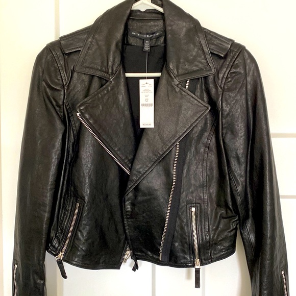 White House Black Market Jackets & Blazers - Black Leather Crop Moro Jacket with Zippers WHBM XS NWT